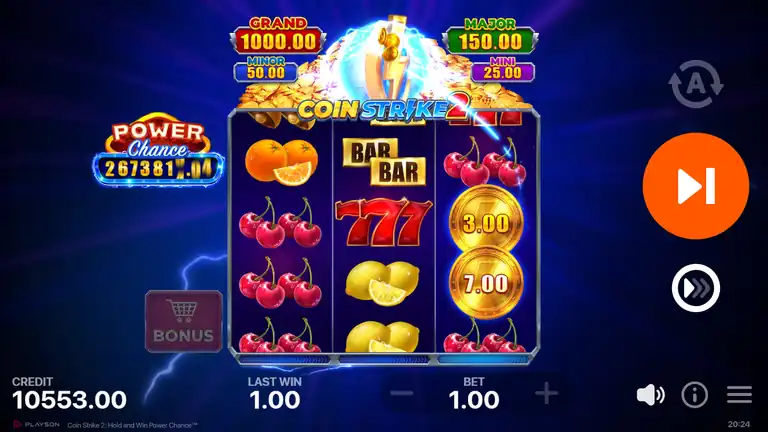Coin Strike 2 session end - credit 10553.00 at bet 1.00, spin 1777