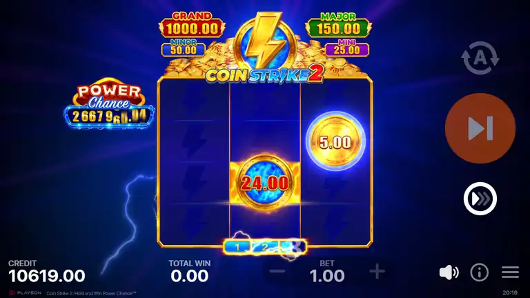 Coin Strike 2 HOLD AND WIN bonus #8 - 3x4 board during respin sequence, spin 1633, BET 1.00